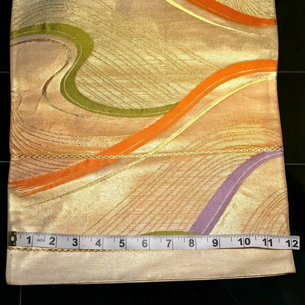 VTG Japanese Fukuro Obi Gold Metallic Brocade Silk 162" Kimono Sash Wall Hanging - Picture 4 of 13